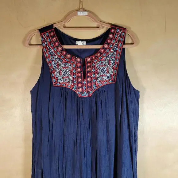 Westport Blue Red Embroidered Metallic Sleeveless Dress Women Petite Size XL - Picture 7 of 10